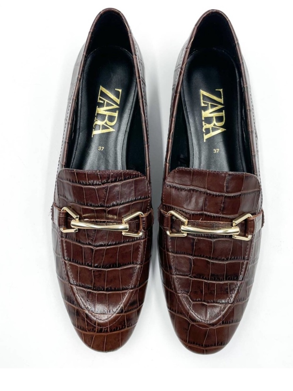 Zara Brown Croc-Embossed Leather Bit Loafers 37 6.5 - Picture 5 of 10